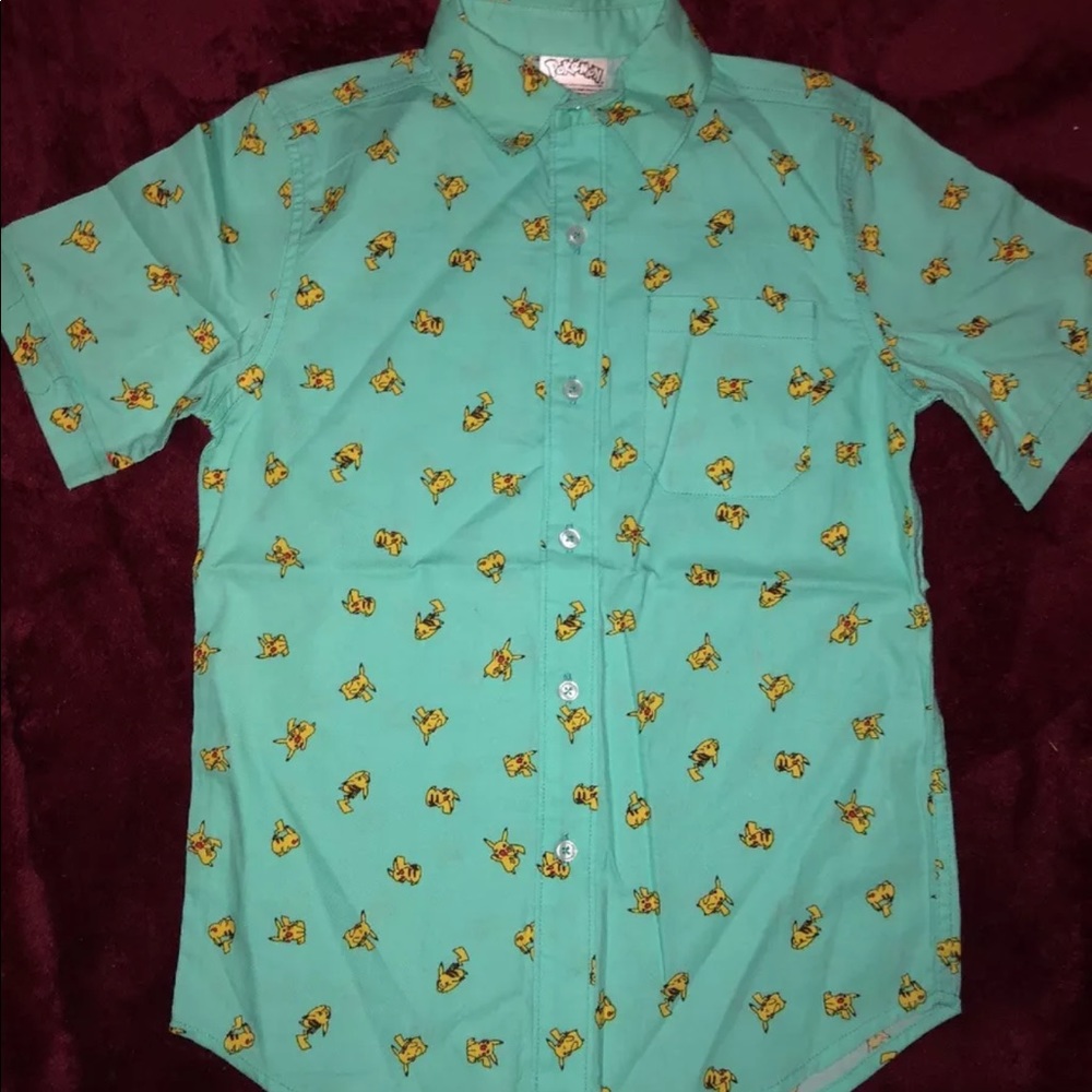Kids Pikachu Short Sleeve Button Down Shirt Size S